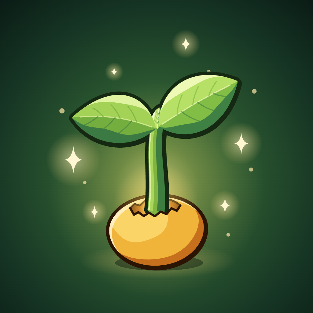 Bloom Summoner app icon: a golden seed sprouting two leaves